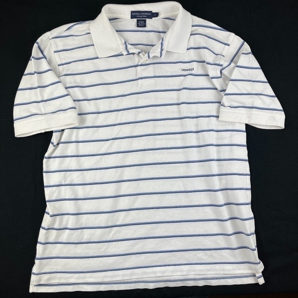 Daniel Cremieux Polo Mens Large White Blue Striped Short Sleeve - Picture 1 of 7